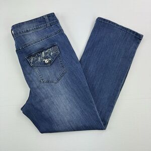 Secrets David Vered Jeans 10 Blue Straight Leg Embellished Flap Pocket Y2K